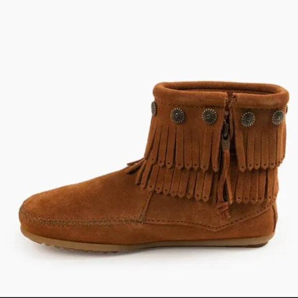 Double Fringed Suede Ankle Side Zip Boots women’s 5 kids 3 - Picture 1 of 6